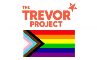the trevor project logo and the pride flag