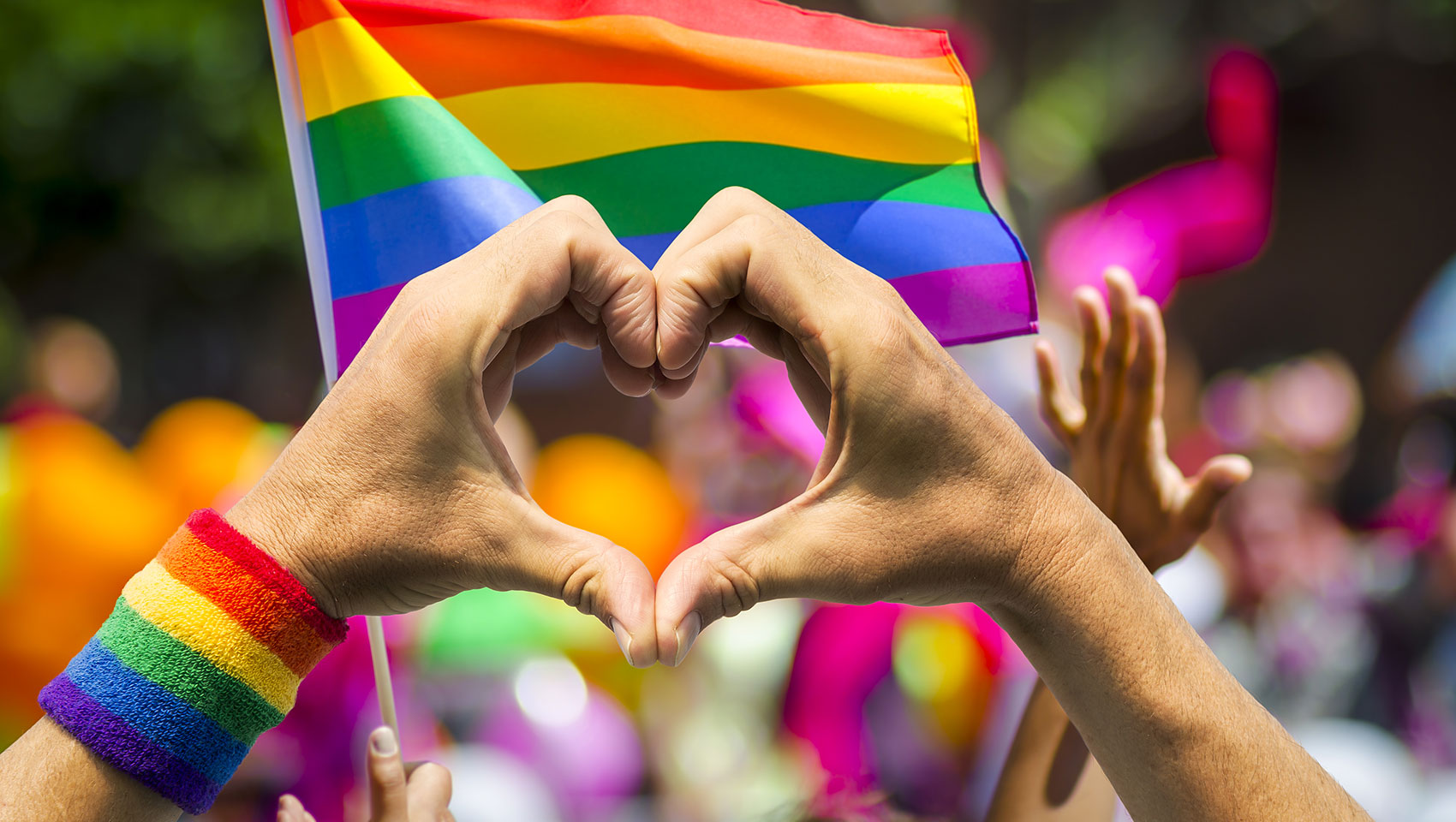 rainbow flag with heart sign